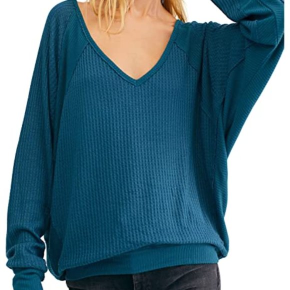 We The Free Sweaters - We The Free Santa Clara Teal V Neck Thermal Top Size L